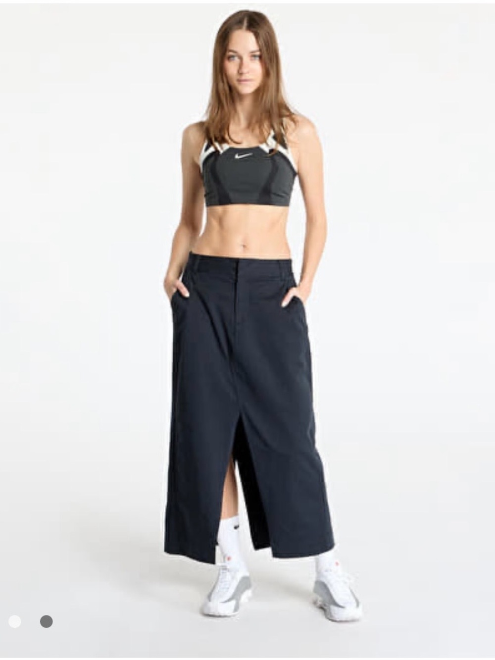 Nike Black Maxi Skirt with Center Front Slit and Side Pockets